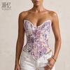 Women S Embroidered Lace Bandeau Corset With Boning V Hem Shaping Bodysuit