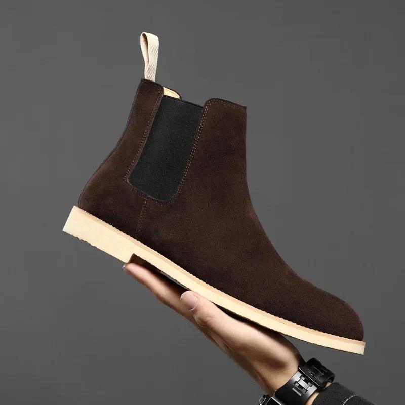Bottes Chelsea Homme Style Britannique Bottines Cuir Véritable Daim Haute Qualité Chaussures pour Homme Nouvelles Bottes d'Affaires Zapatos Hombre