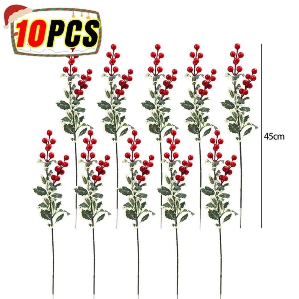 

Рождественская красная ягодная ветка, искусственные цветы, листья падуба, рождественское украшение на елку, сделай сам, упаковка для подарков, украшение для дома, новогодняя вечеринка green-10pcs