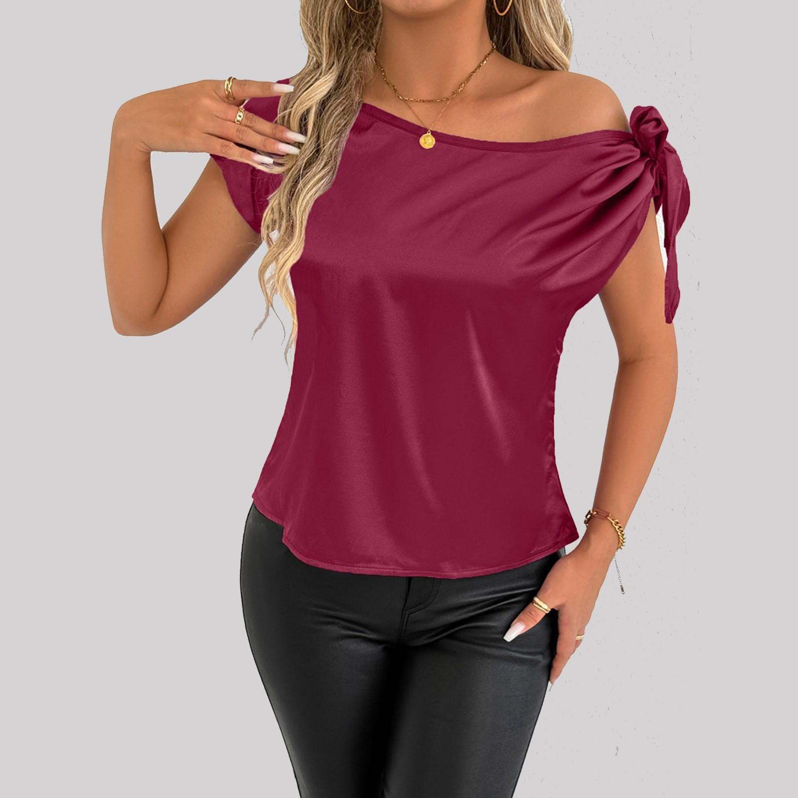 

Women s Round Neck Casual Printed Short-sleeved T-shirt Top S винный