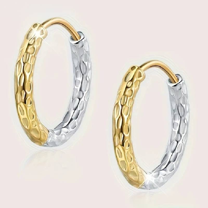 

Huitan Two Tone Circle Women Hoop Earrings for Wedding Engagement Luxury Metal Lady Fashion Party Accessories Graceful Zircon