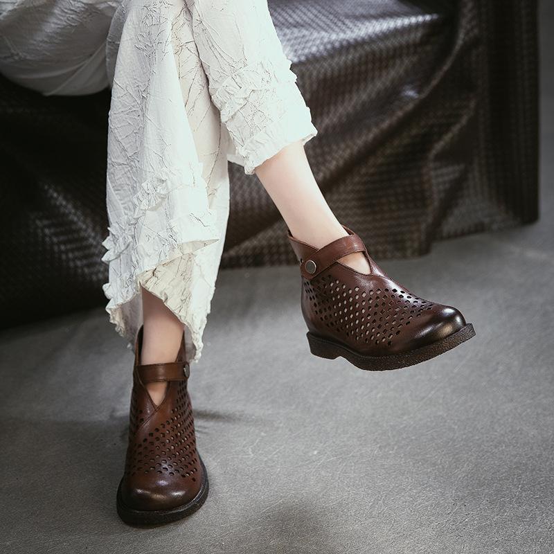 2026 Summer New Forest Style British Hollow Out Ventilated Boots First Layer Cowhide Women Shoes