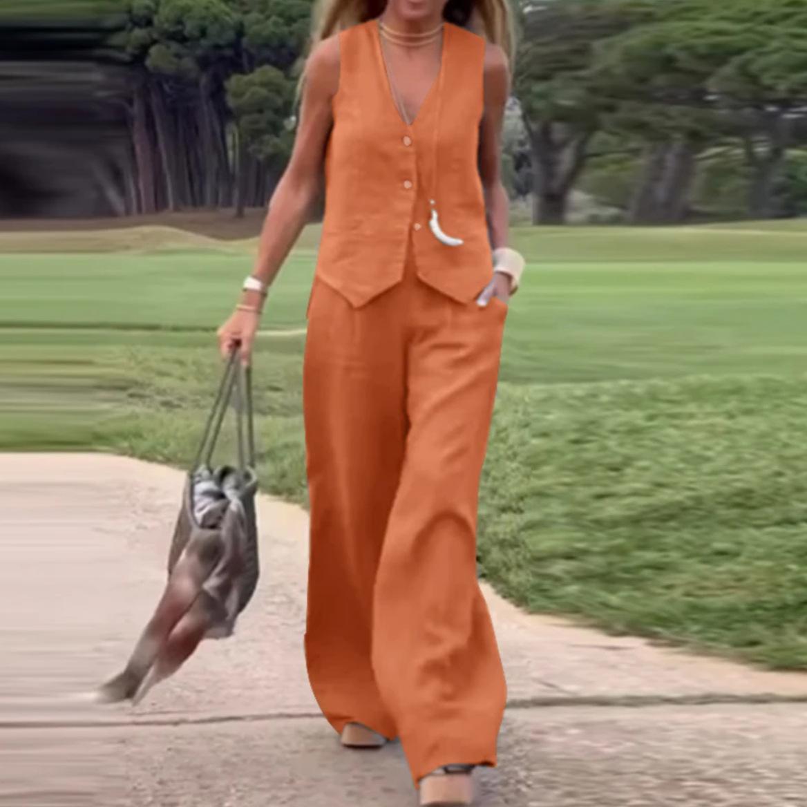 

Women s Sleeveless Vest and Wide Leg Pants Set, Casual Two-Piece Outfit with Handbag, Fashionable Lounge Wear 5XL чорний