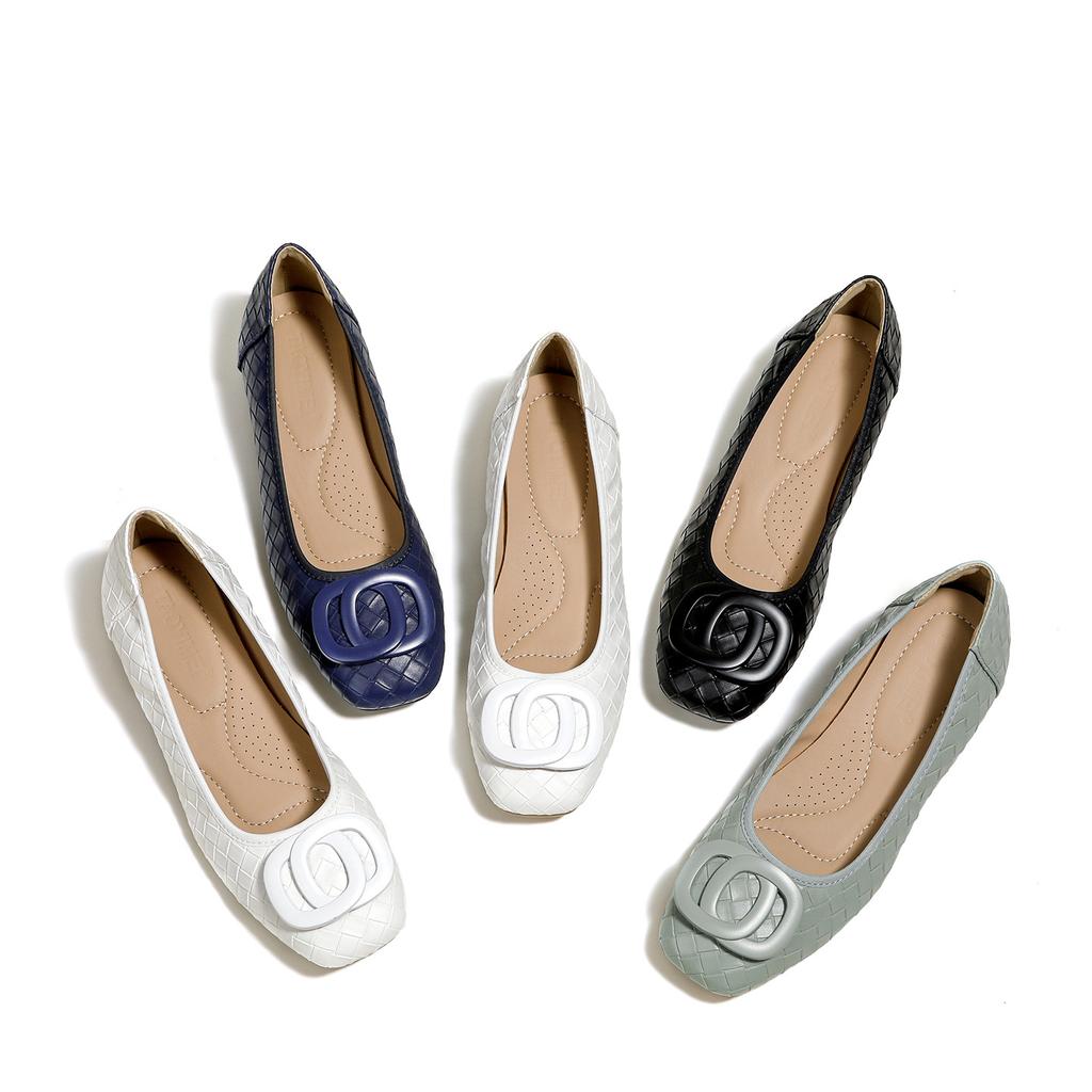 New Women Genuine Leather Pumps Checked Low Heel High Heel Shoes OL Fashion Dress Shoes