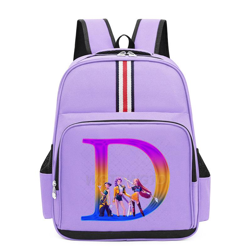 College Style Trend 26 Letter Printing Anime Cartoon Large Capacity Burden Reduction Backpack Casual Student School Bag