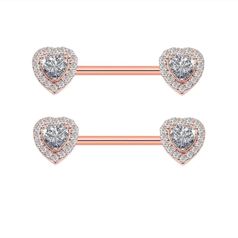 Rosa Herz Brustwarzenpiercing Stange Set Glänzende Kristall Brustwarzenringe Großpackung Für Frauen Blume Brustwarzen Schmuck Packung Piercing Teton Mengen