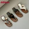 Fashion Fashion Metal Women Heels Slippers Sandals Shoes Female Flip Flops Footwear Square Toe Ladies Heeled Slippers Slides Shoes
