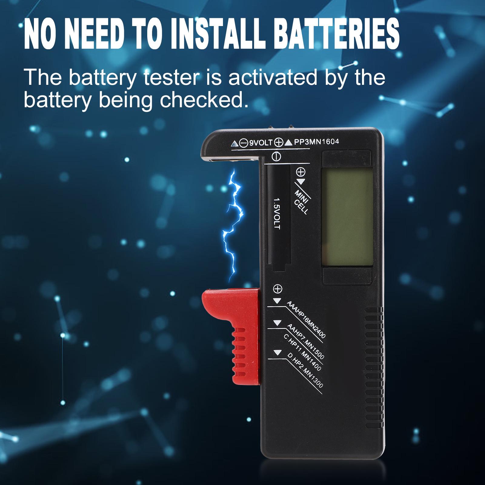 Digital Battery Tester, Universal LCD Battery Checker for AA AAA C D 9V 1.5V Button Cell Batteries ABS