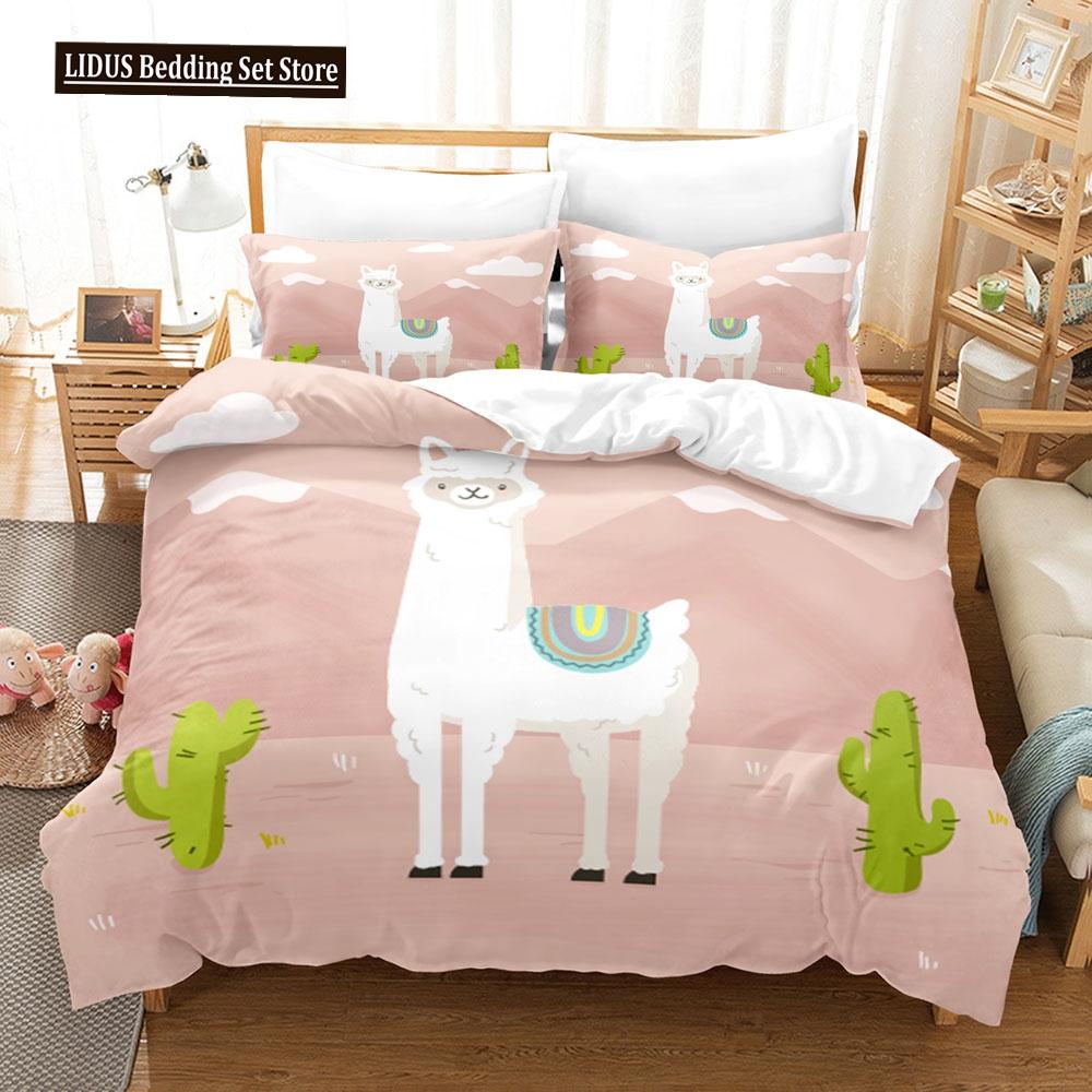 Cartoon Goat Duvet Cover Set Cute Kawaii White Goat White Background King Queen Size For Girls Boys Gift Polyester Bedding Set