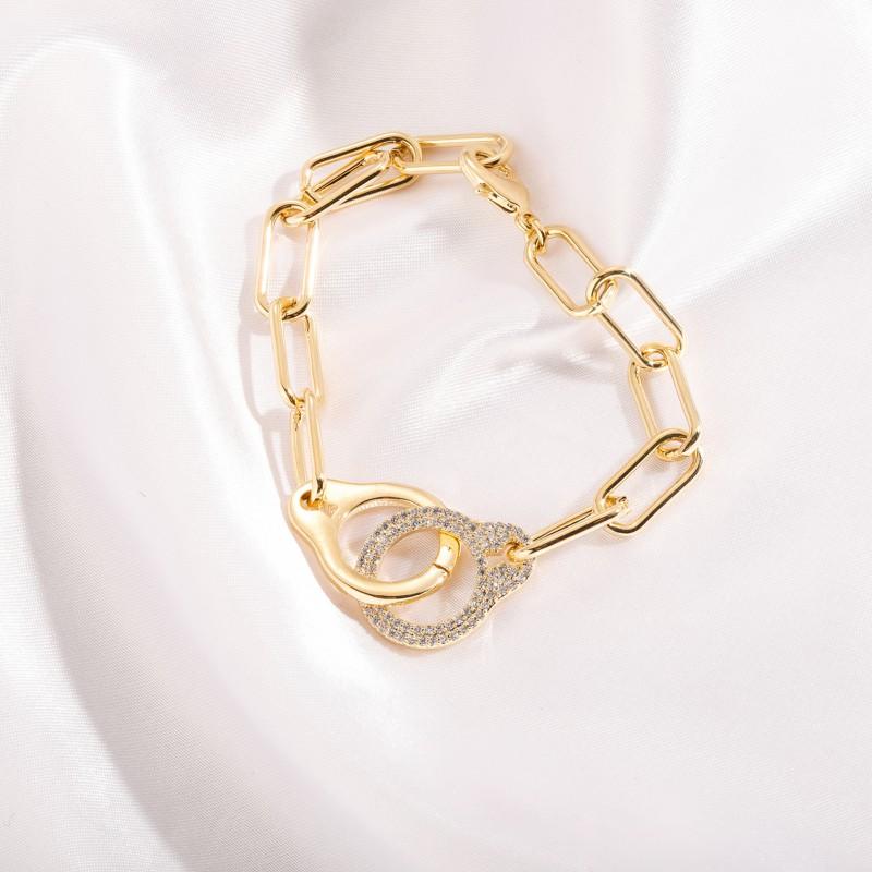 Unisex Hip Hop Punk Geometric Chain Bracelet Micro Pave Gold Plated Jewelry