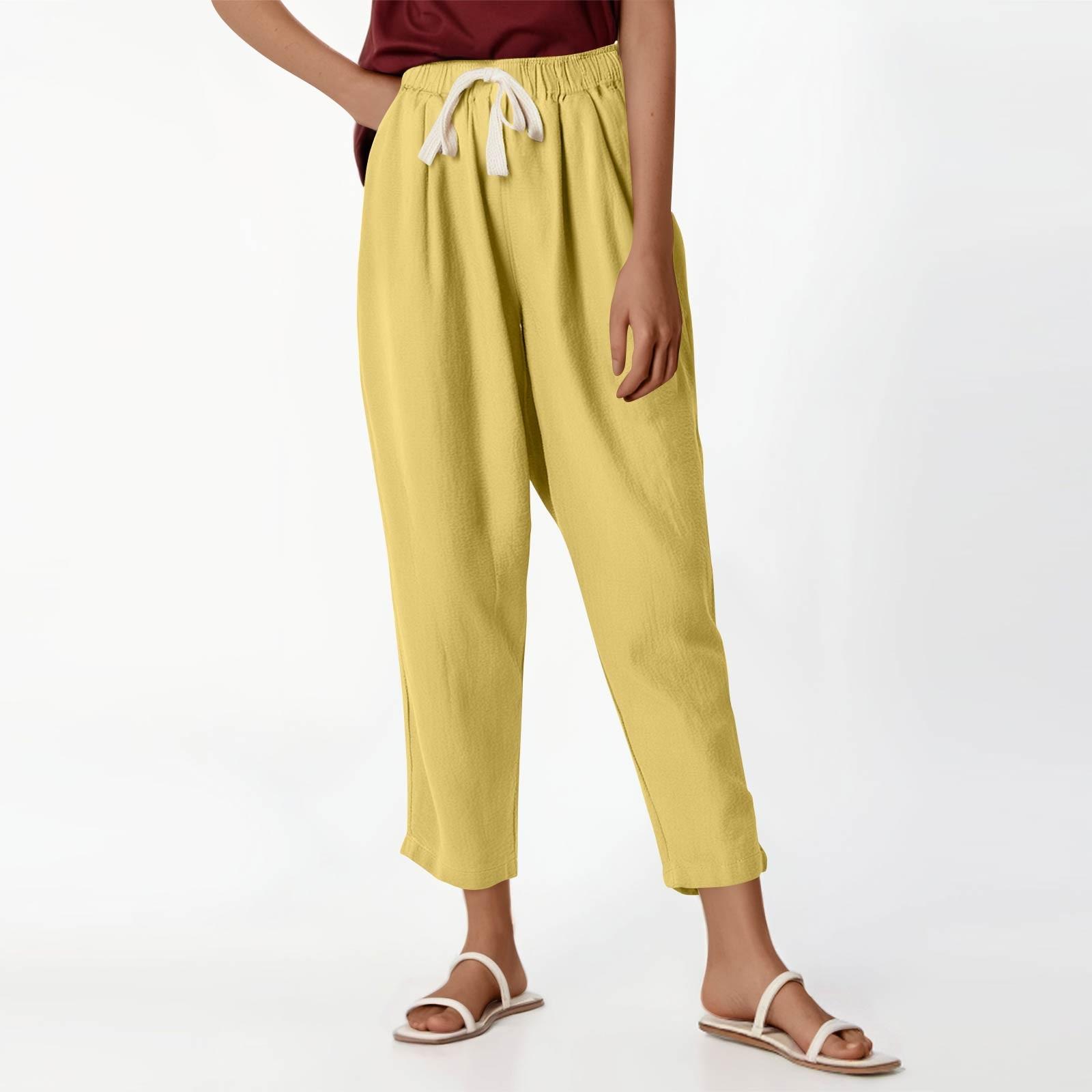 

Женские повседневные модные брюки 9/10 с эластичным поясом и шнурком, однотонные брюки XL жёлтый