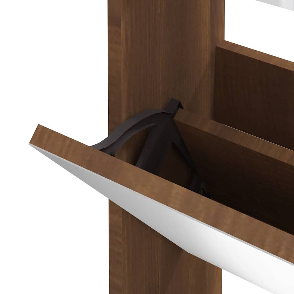 Shoe Cabinet with Mirror 3 Flip Down Compartments Brown Oak Effect