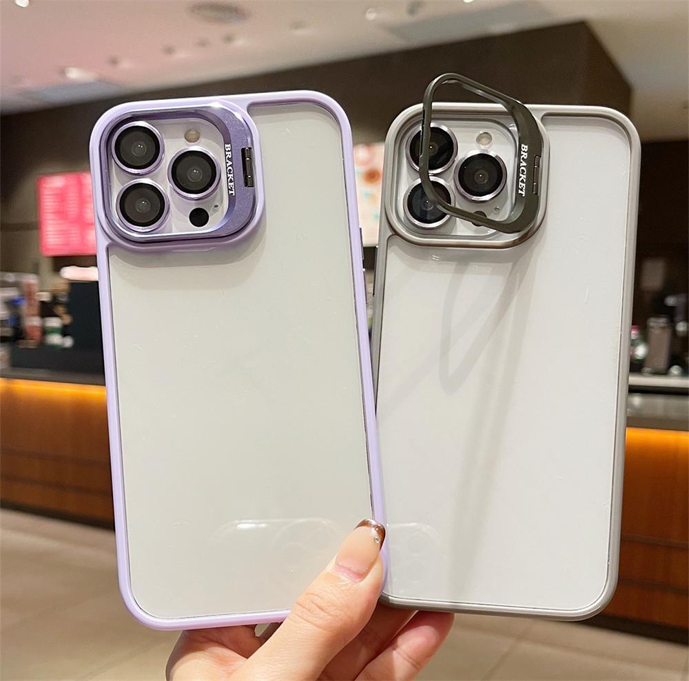 Lens Metal Ring Protector Stand Phone Cases For IPhone 16 15 14 13 12 11 Pro Max Plus Camera Glass Lens Protection Clear Cover