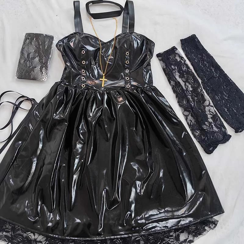 Women's Amane Misa Dark Gothic Cosplay Costume Dress With Stockings Misa Amane Black Dress Steampunk Halloween