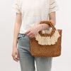 Sommer Handtasche mit Quasten, Große Kapazität, Handgewebt, Durchbrochen, Damen, Strand, Urlaub, Holzperlen, Tragetasche, Ethnischer Stil, Netz-Canvas, Clutch