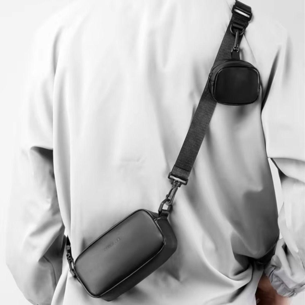 Unisex Black Crossbody Bag PU Leather Mobile Phone Chest Bags Portable Men's Phone Bag  Outdoor