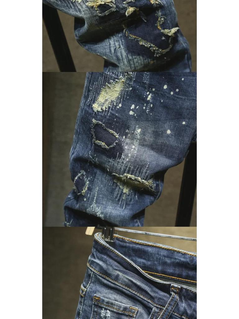 2023 Autumn/Winter Slim Fit Men's Retro Jeans with Korean Style Embroidery