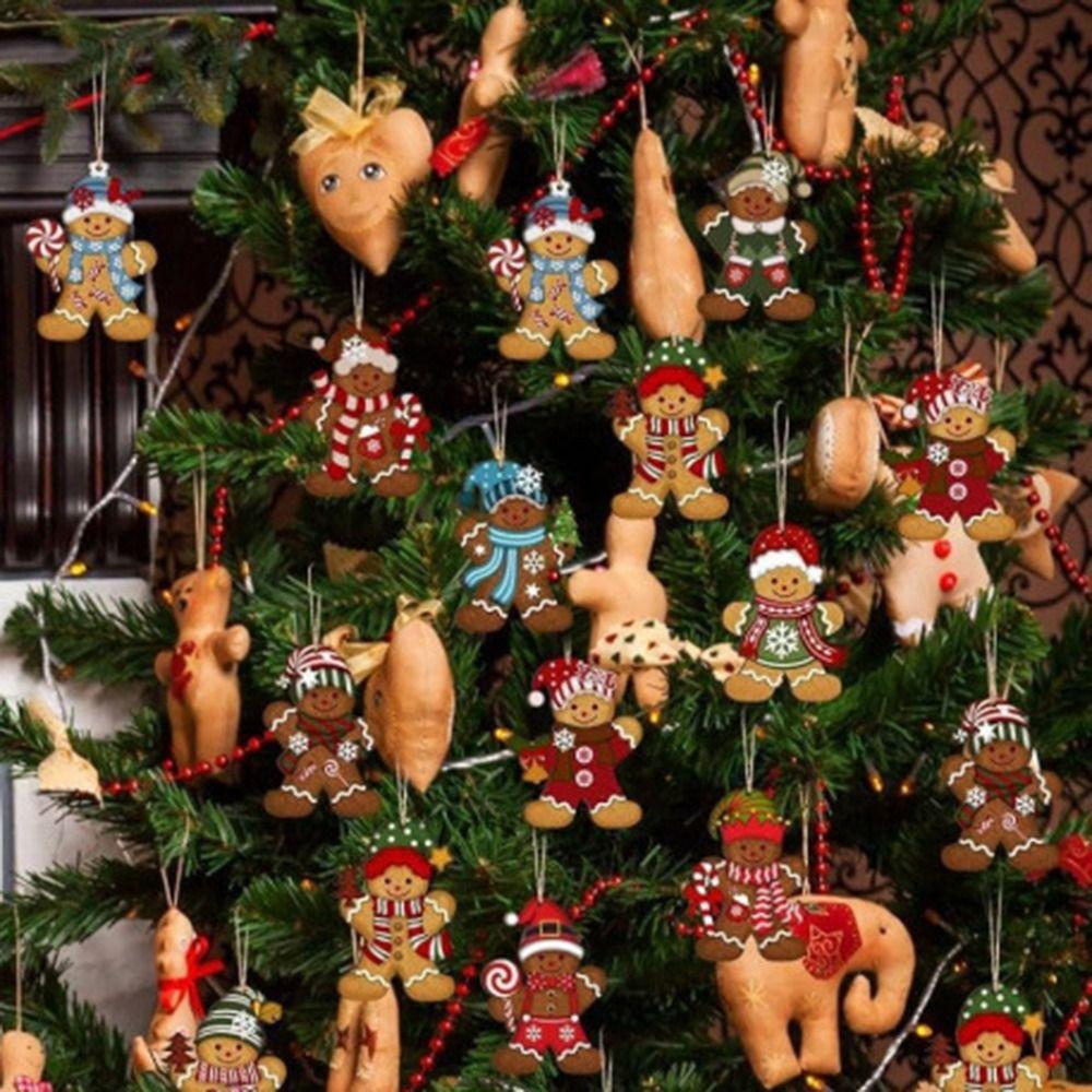 12/24/36pcs Cute Gingerbread Man Ornaments Xmas DIY Cartoon Christmas Tree Pendant Wooden Modern Crafts Christmas Ornaments