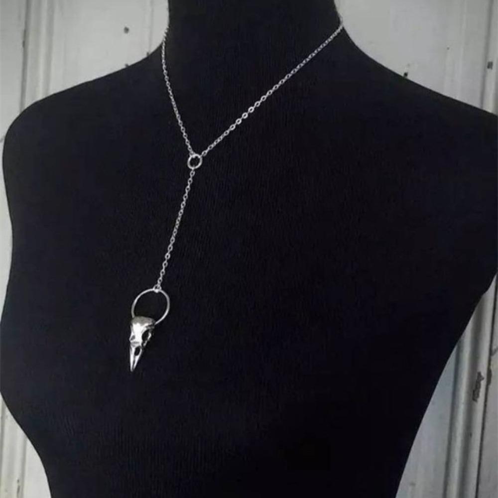 Hip Hop Punk Silver Color Stereo Crow Skull Tassels Pendant Necklace for Women Men Hallowmas Party Gothic Jewelry Accessory Gift