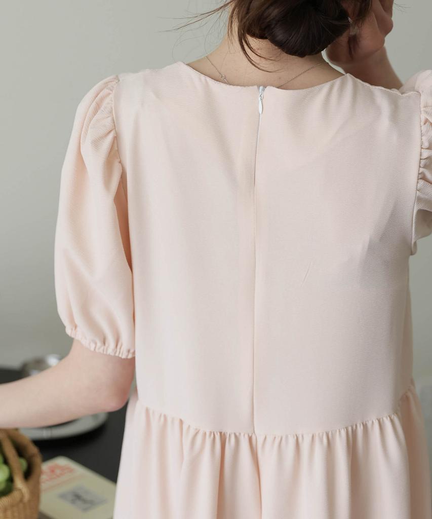 Ppaeppae Round Neck Puff Sleeve Tiered Long Dress