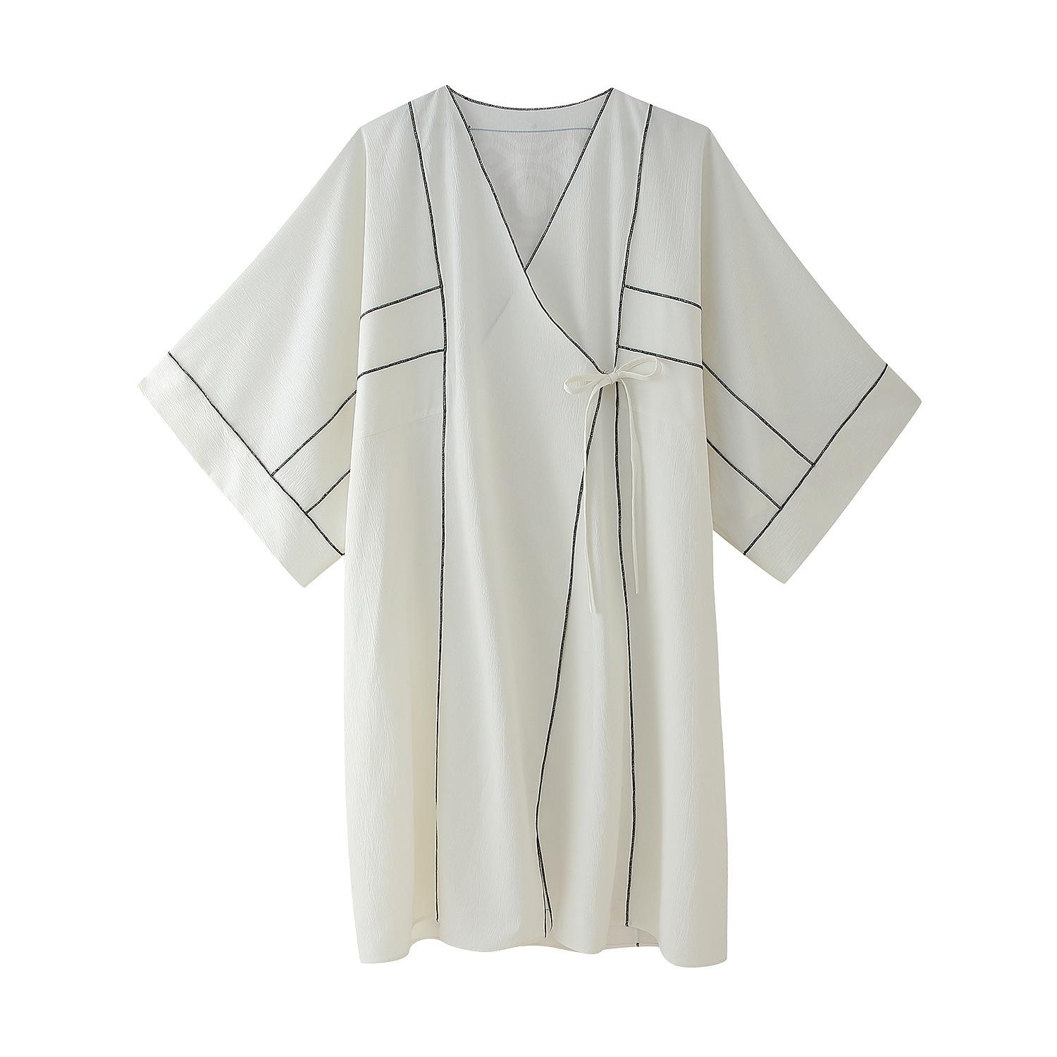 

Модное повседневное свободное длинное платье большого размера, женское элегантное кардиган на шнуровке с расклешенными рукавами, летний шикарный тонкий уличный халат L белый