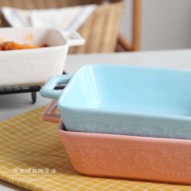 8inch, color embossed porcelain baking tray, ceramic oven tray, baking dish, bbq plate, buffet serving nordic pasta, salad plate