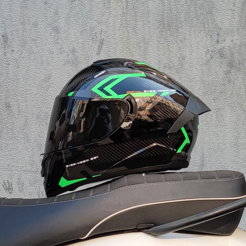 LVS Full Face Motorcycle Helmet with Dual Lens Stylish Fast Release Racing Helmet Moto DOT Approved