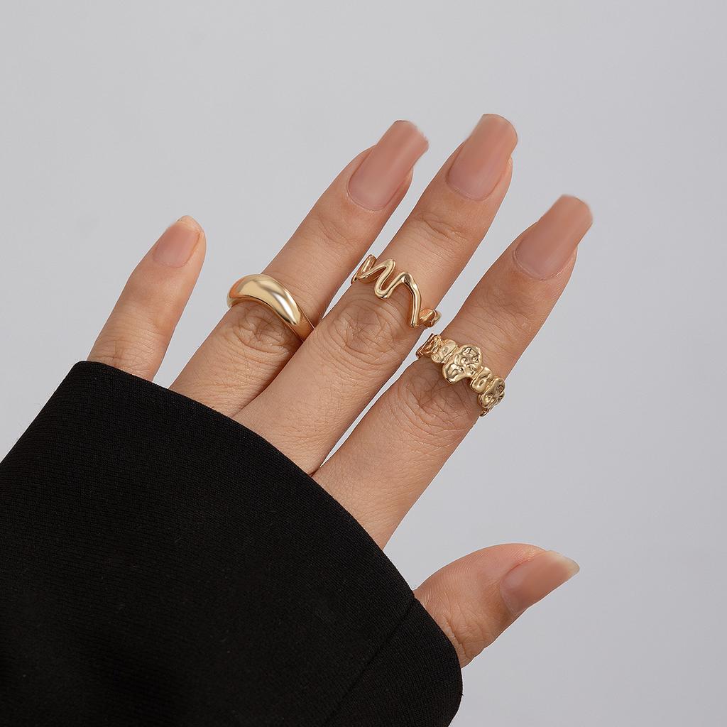 Irregular Smooth Opening Design Ring Set, Exaggerated Metal Wind Lava Retro Ring Rings