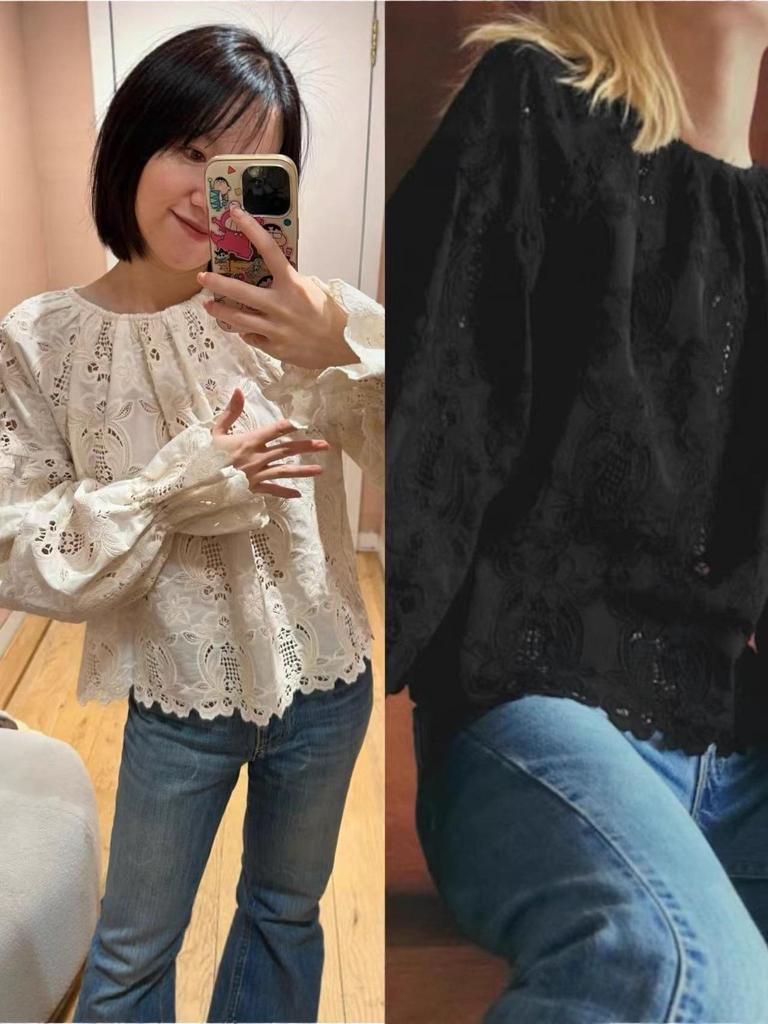 French Retro Lace Bell Sleeve Embroidered Top - Autumn/Winter Collection