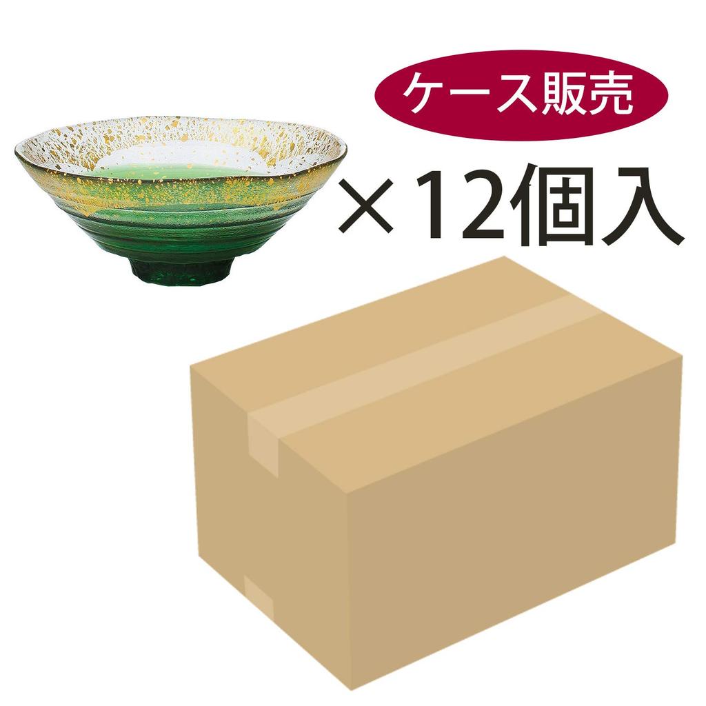 Toyo Sasaki Glass Gold Leaf Set of Green Lacquer Made in Medium Matcha Tea Glass Bowls, 12, Finish, Japan, Bowls, Bowls, Dishes, Bowls, Bowls, Plates,