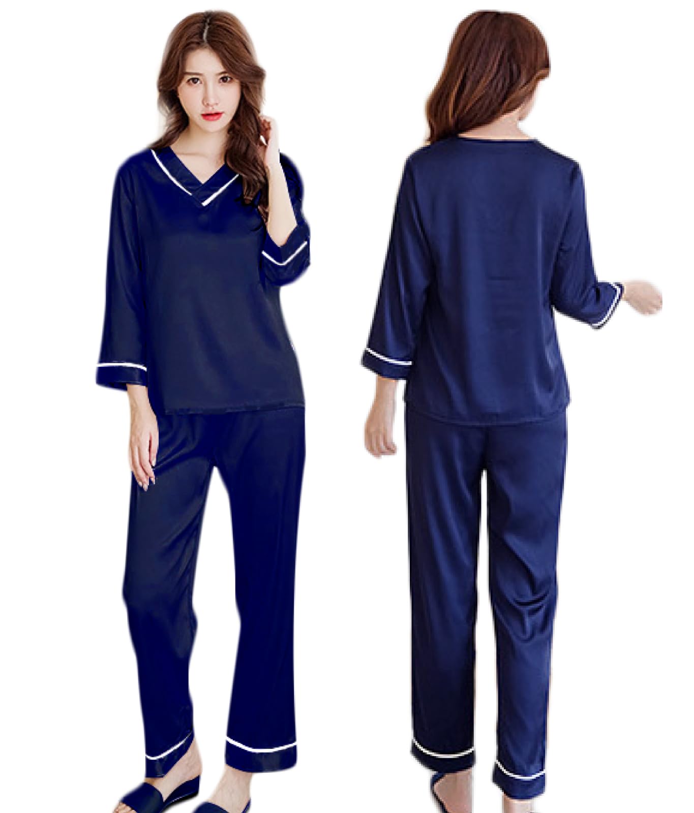 

Mitsuhada Satin Fabric with a Shiny Elegant and Stylish Loose Pajama Set with Long Relaxed Perfect for Sleepovers and Travel Women s Loungewear,