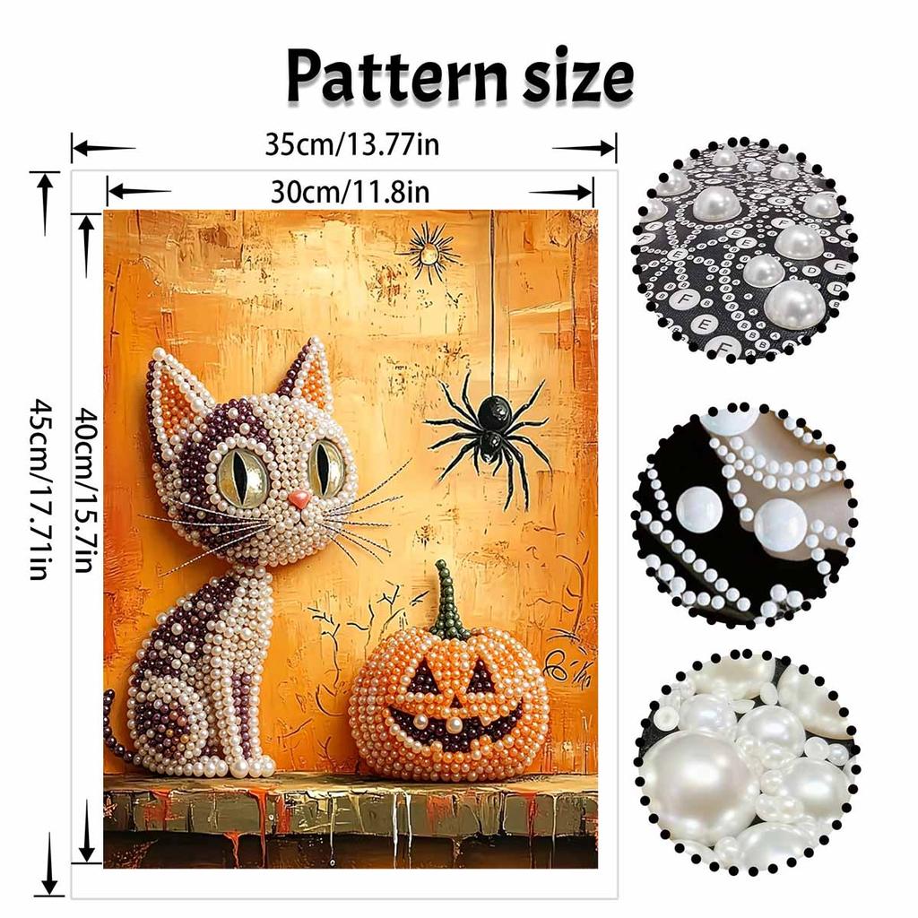 Halloween Cat and Pumpkin Pearl Painting Art Full Pearl Handmade Diy Home Decorations