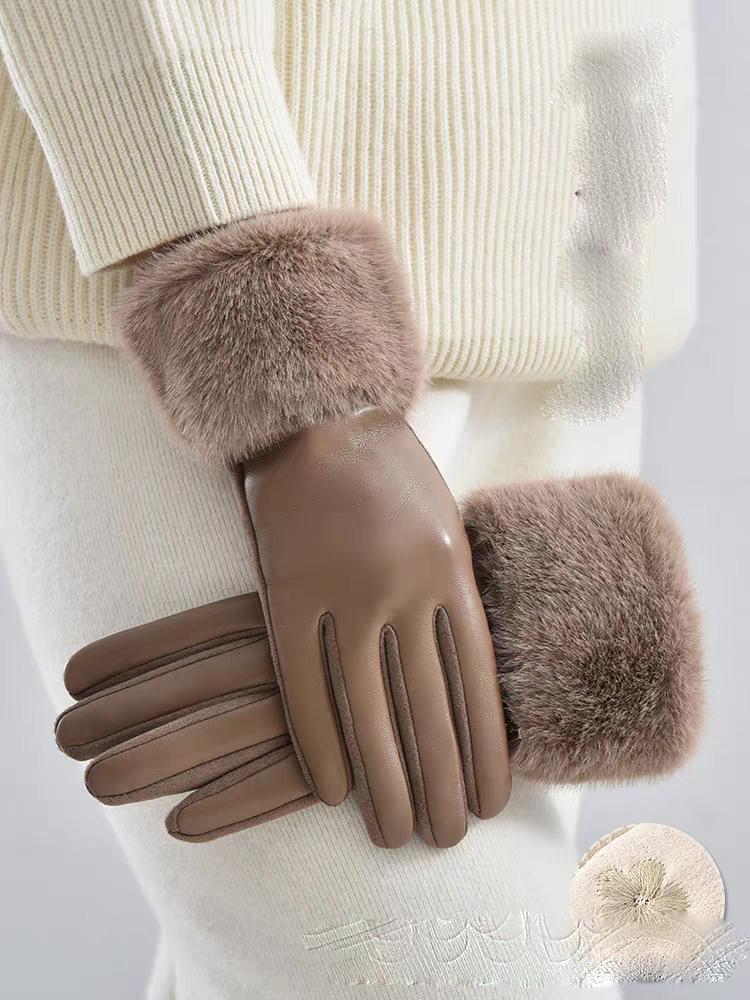 Touchscreen Velvet Windproof and Cold Proof Otter Rabbit Fur Mouth Warm and Extended Suede Women Autumn and Winter Gloves
