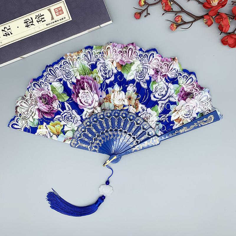 1PC Silk Fan Decoration Fans Floral Pattern Dance Tassel Vintage Folding Fan Hand Fan