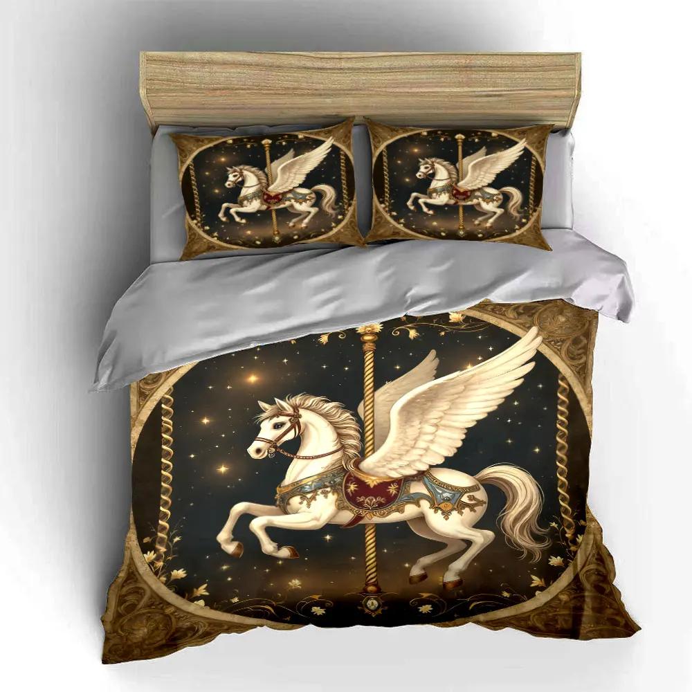 Elegant Pegasus Themed Decor Set Soft Comfortable Duvet Cover Bedding Set Included 1*Duvet Cover & 2*Pillowcases gift