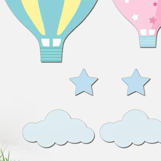 9 Pcs Hot Air Balloon Nursery Wall Decor Boho Wooden Baby Shower Wall Sign Hot Air Balloons Stars Clouds Sculptures for Bedroom Classroom Playroom