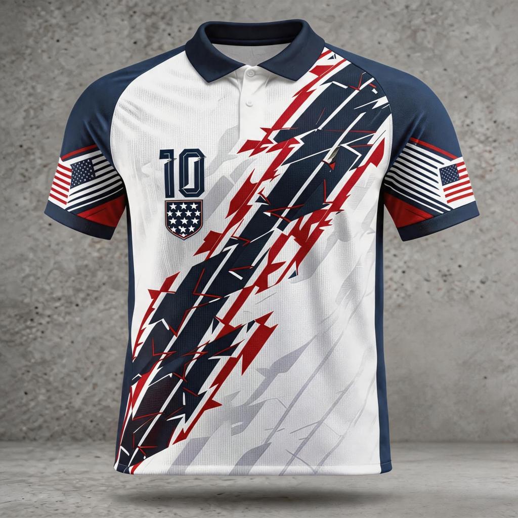 Men's Loose Fit Breathable Polo Shirt Short Sleeve Soccer Fanwear USA 2026 Embroidered Design Lightweight Mesh Fabric