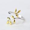 LT-067 S925 Sterling Silver Open Ring Korean Leaf Gold-Plated Jewelry  for Anniversary and Everyday Wear