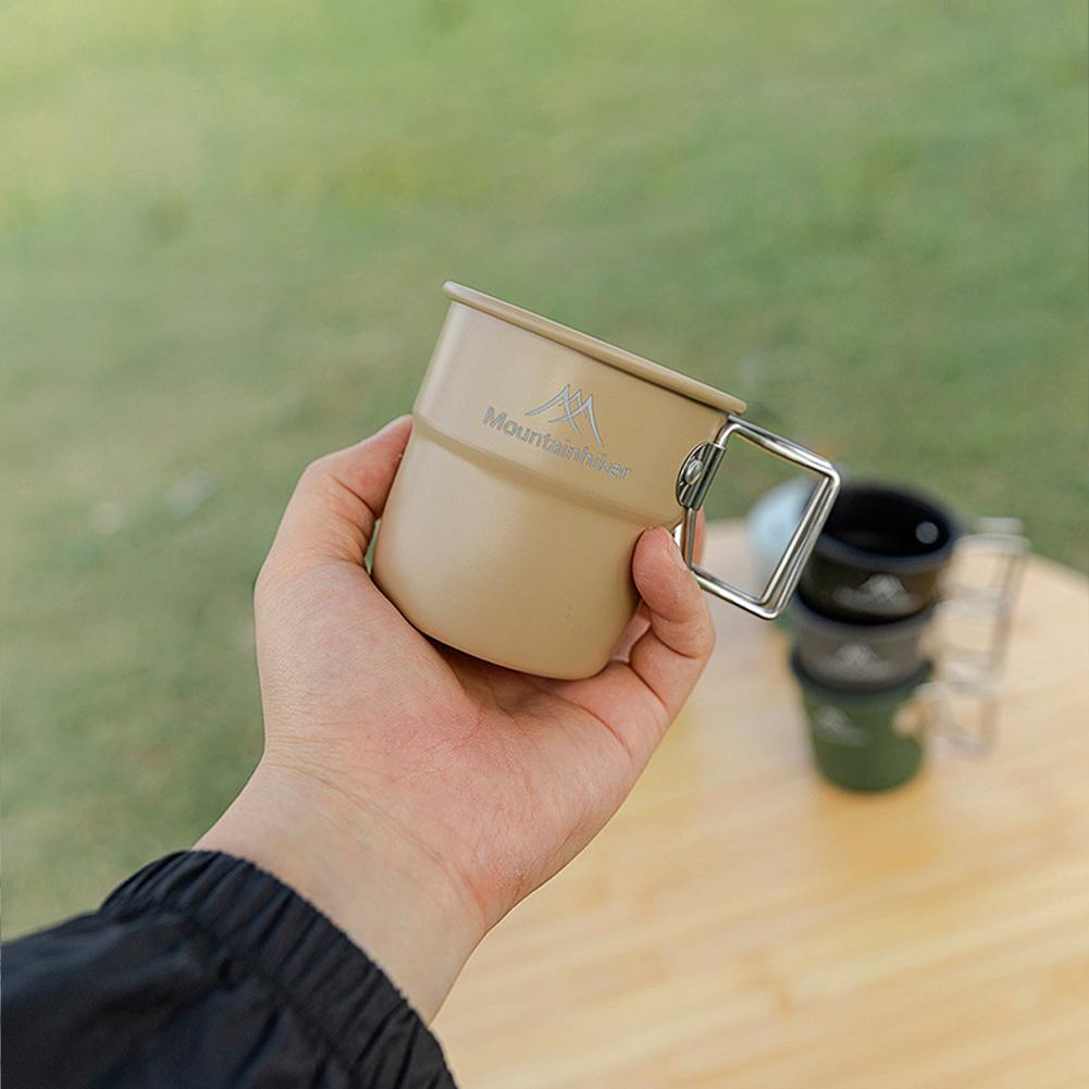 1-5PCS 300ml Camping Water Cup with Foldable Handle Picnic Water Mug Aluminum Alloy Lightweight Camping Cup for Outdoor