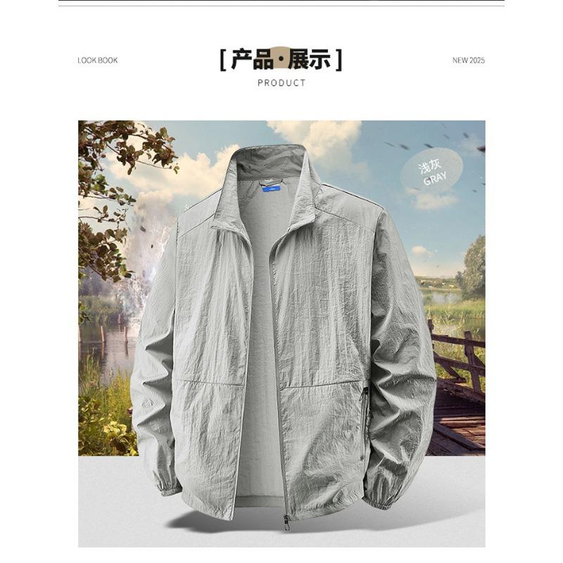 Mens Solid Color Loose Casual Breathable Outdoor Sports Thin Jacket Outerwear