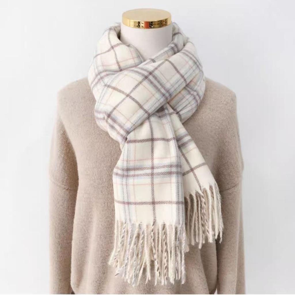 Literary Plaid Scarf Women's Autumn and Winter Imitation Cashmere Korean Version Versatile Student Scarf Ins Trend Warm Shawl