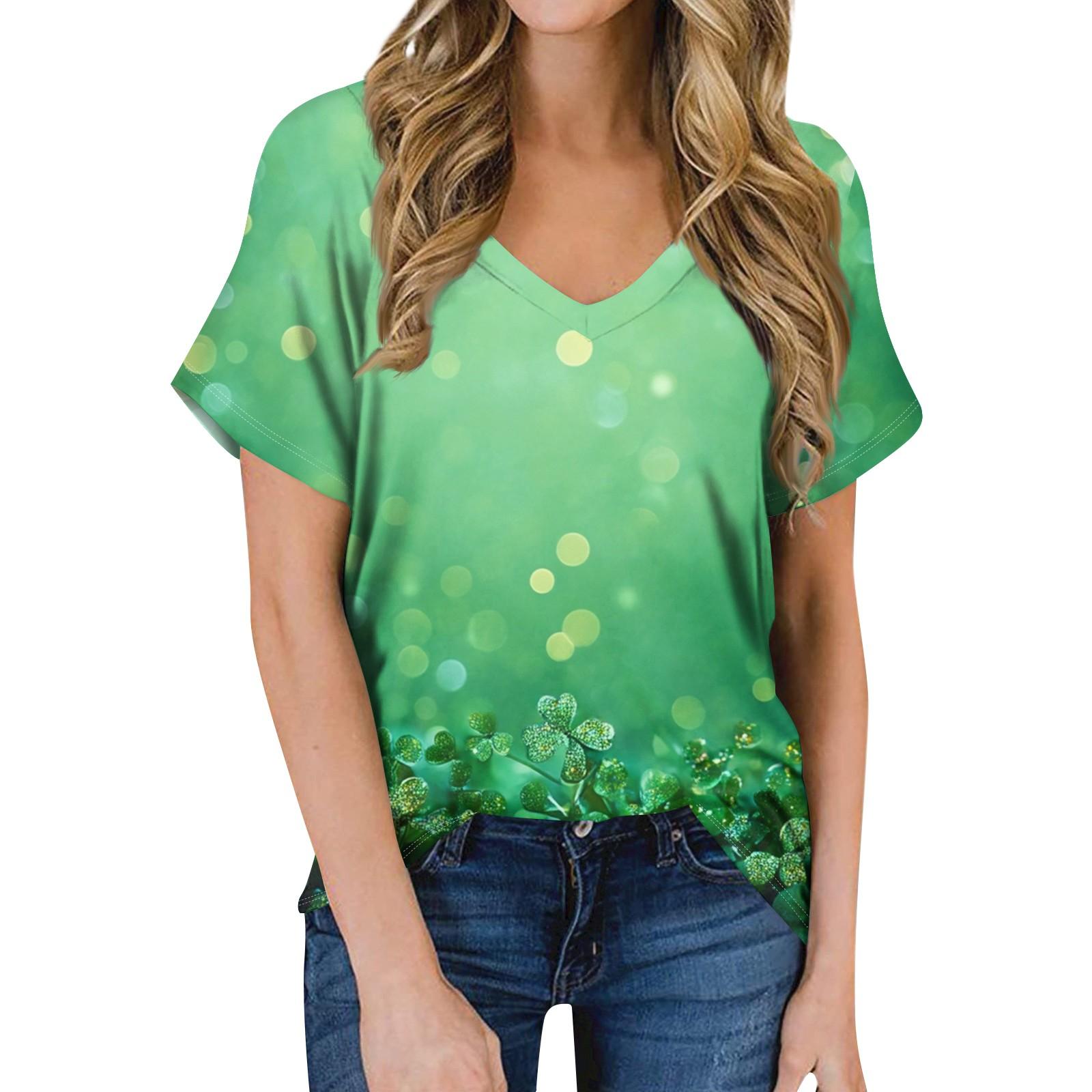 

Женская летняя модная повседневная блузка с V-образным вырезом и коротким рукавом с принтом L зелёный