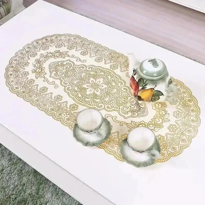 1Pcs Vintage Lace Embroidered Oval Tablecloth for Wedding Party Home Tea Table Mats Kitchen Decoration Waterproof PVC Desk Cloth