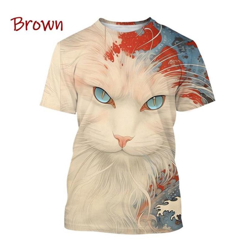 Fashionable Personalized Harajuku Style Unisex Short-sleeved Top New Animal Cat 3D Printed T-shirt