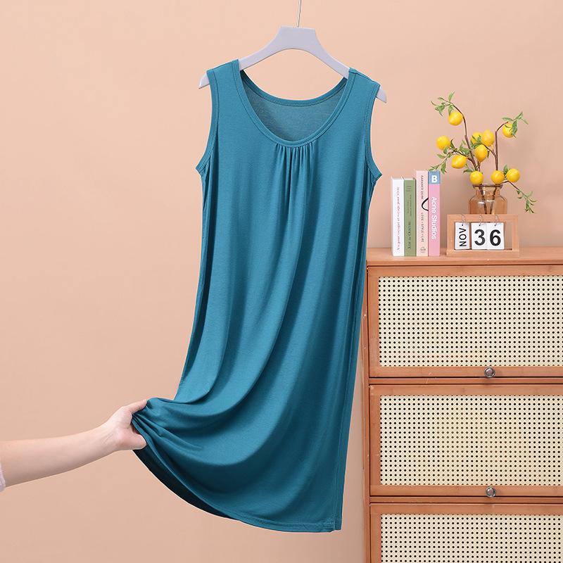 Loose Pleated Sleeveless Vest Skirt Medium and Long Nightdress Home Pajamas Large Size Thin Women's Dress