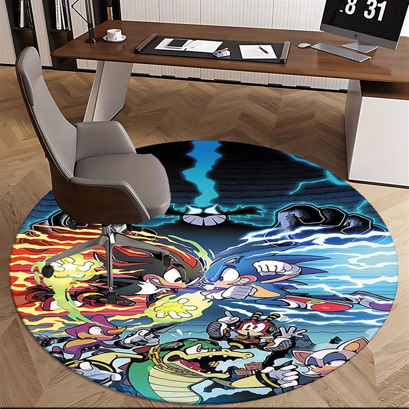 1pc Sonic the Hedgehog Anime Cartoon Design Round Carpet - Office Chair Mat, Non-Slip Rug for Home Decor, Living Room, Bedroom, Game Room, Dormitory F