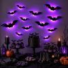12Pcs Halloween Bats Wall Decor,Lighted 3D Bats Wall Stickers,PVC Halloween Decor for Indoor Outdoor Home Window Party Supplies