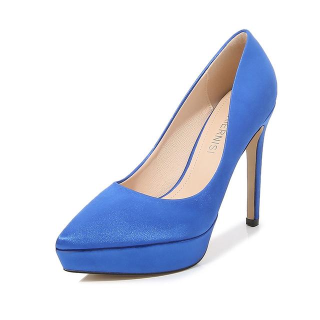 Women 12cm High Heels Scarpin Silk 2 .5cm Platform Pumps Lady Satin Stiletto Heels Plus Size 46 Green Fashion Office Shoes