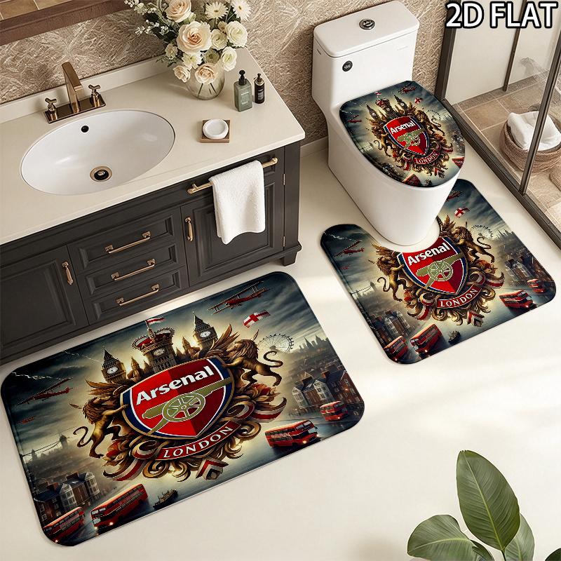 Arsenal F 3Pcs Flannel Toilet Mat Set Bathroom Rug Bath Carpet Non Slip Home Decor Toilet 3 Pcs Bathroom Textile Set