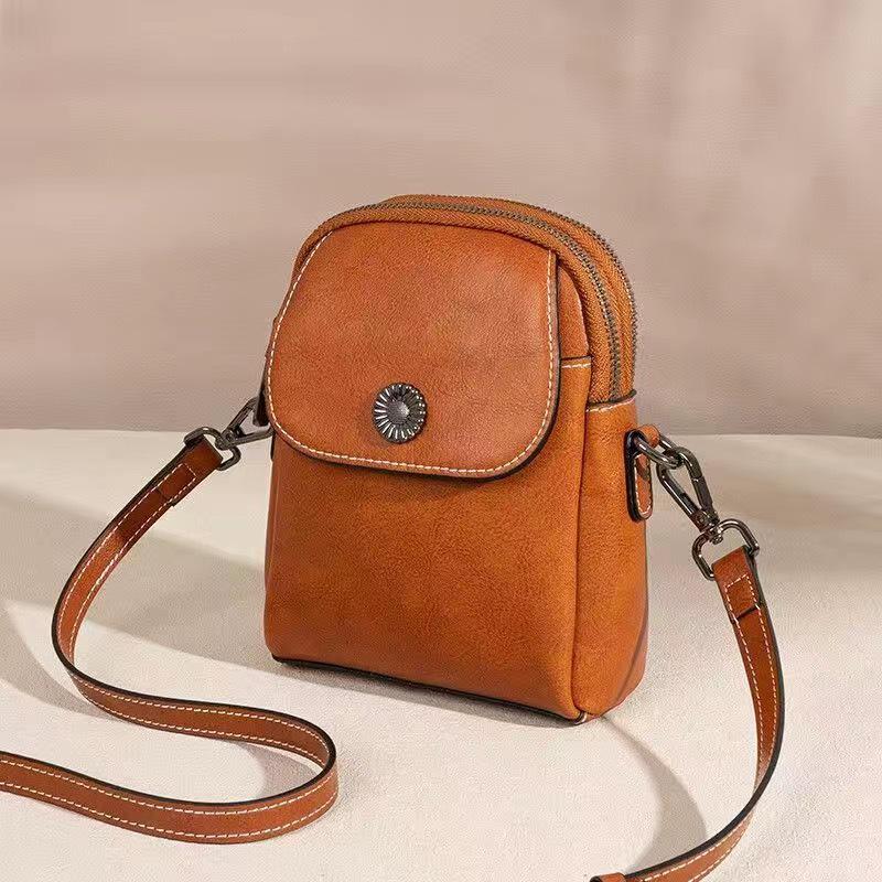 2026 New Genuine Leather Vertical Crossbody Bag for Women - Versatile, Multi-Layer, Fashionable, High-End Phone Bag